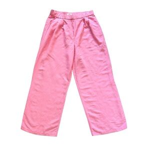 Via Bovio Wide Leg Linen Blend Pink Pants High Rise Vacation Travel Italy Sz XL
